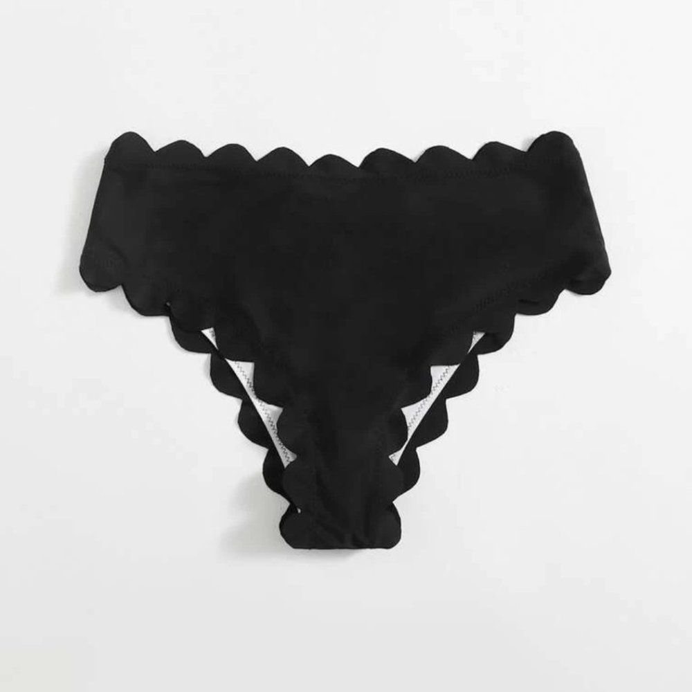 BOGO Free - Scalloped edge cheeky bikini bottom, black, XS - Picture 2 of 6